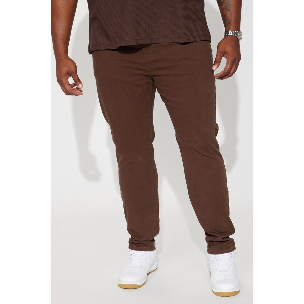 Fashion Nova Men Mac Chino Pants Men's Size 38 Mid Rise Navy Brown‎ NWT